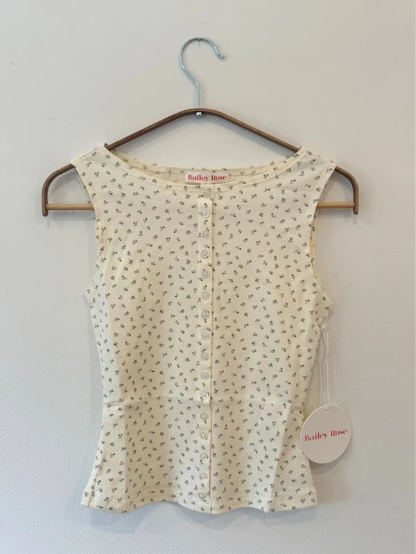 Sleeveless Floral Button Front Top