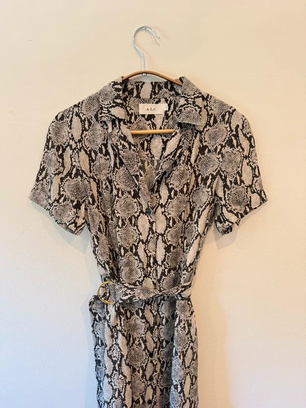 ALC Clarkson Snakeprint Silk Midi Dress