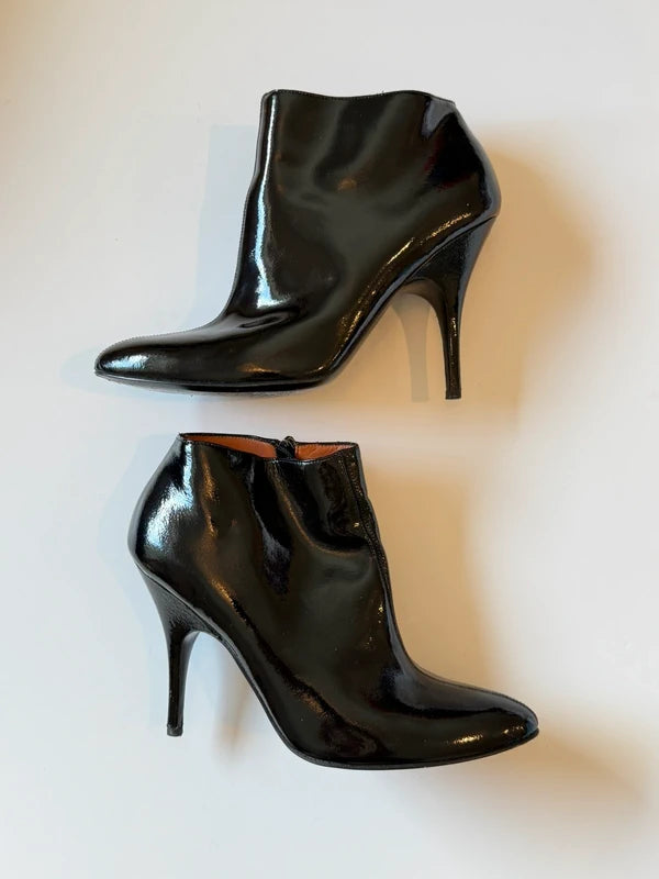 Lanvin Paris Vintage Black Patent Leather Ankle Boots