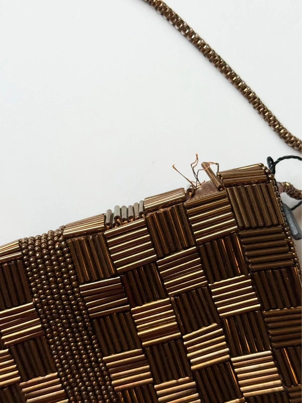 Vintage Walborg Bronze and Gold-Tone Art Deco Parquet Beaded Evening Bag