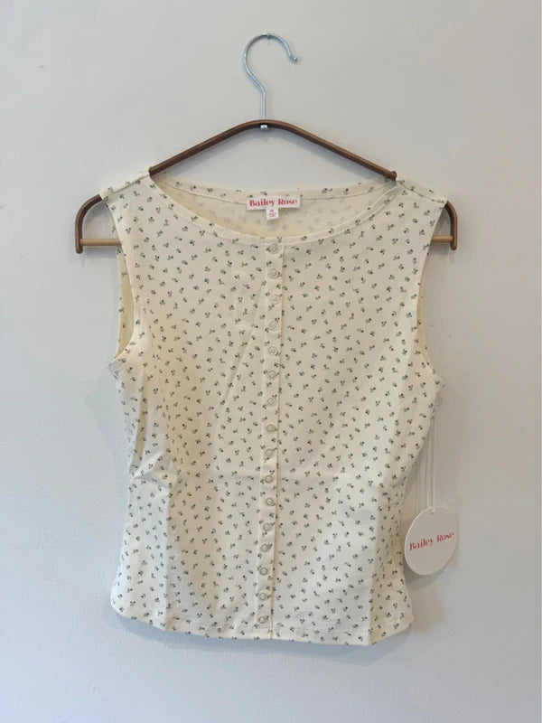 Sleeveless Floral Button Front Top