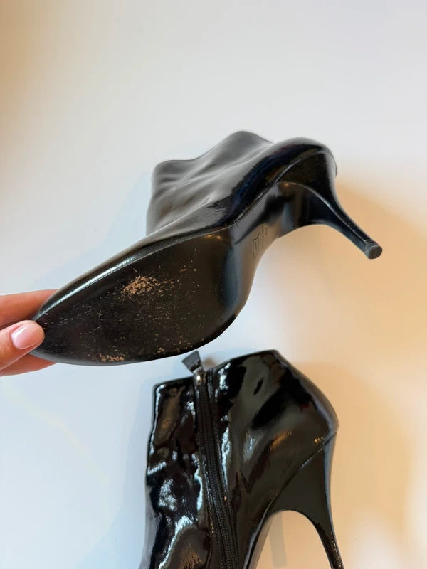 Lanvin Paris Vintage Black Patent Leather Ankle Boots